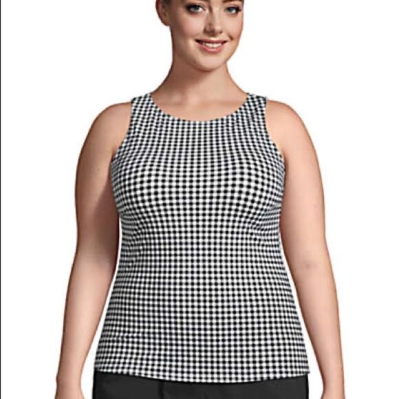 Land’s End Plus size high neck tankini black white check Various - Picture 2 of 5